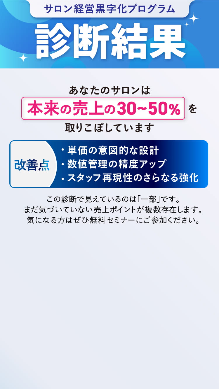 あなたのサロンは本来の売り上げを取りこぼしています。
